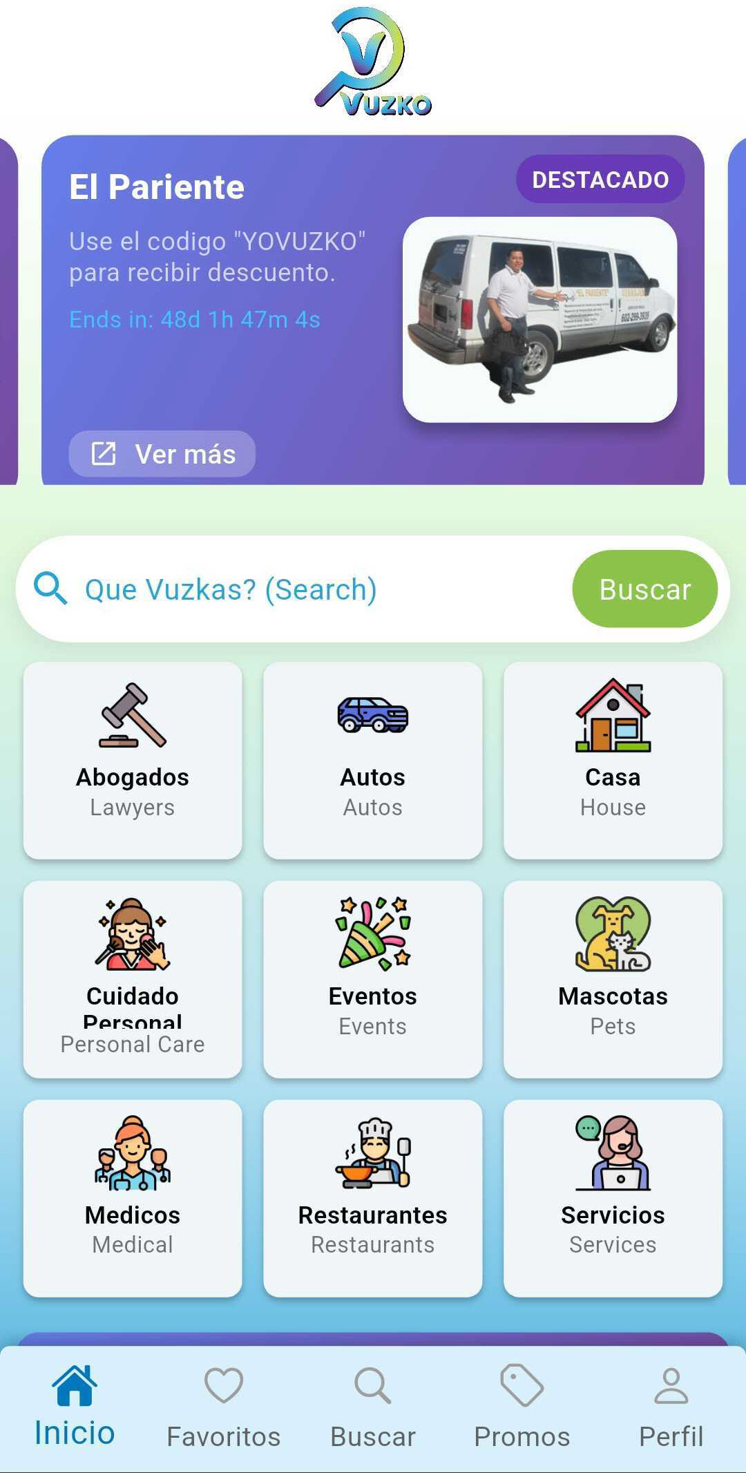 Categorías en Vuzko